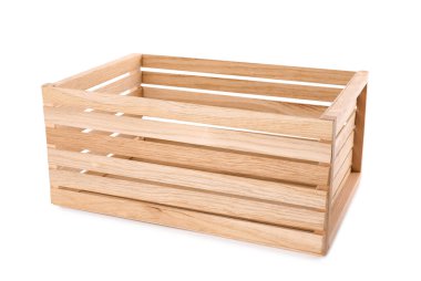 Beyaz üzerine izole edilmiş yeni boş ahşap sandık