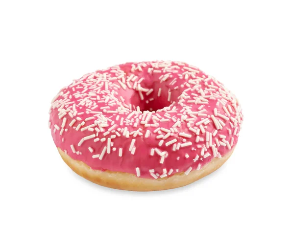 Doce Delicioso Donut Envidraçado Fundo Branco — Fotografia de Stock