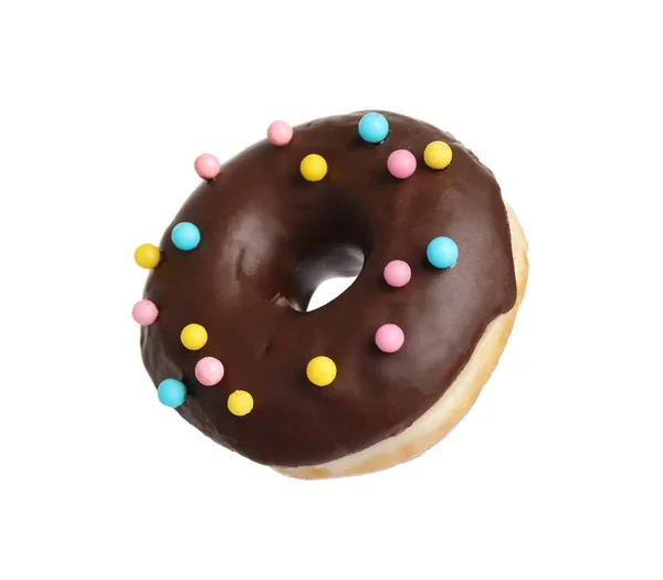 Doce Delicioso Donut Envidraçado Fundo Branco — Fotografia de Stock