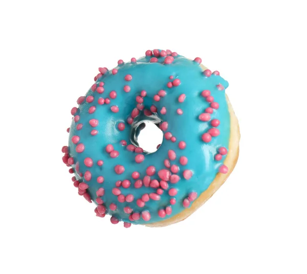 Doce Delicioso Donut Envidraçado Fundo Branco — Fotografia de Stock