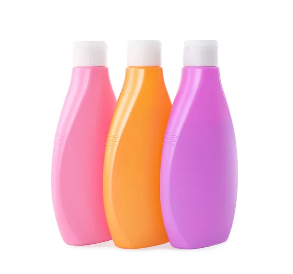 Bouteilles Plastique Avec Produit Cosmétique Isolé Sur Blanc — Photo