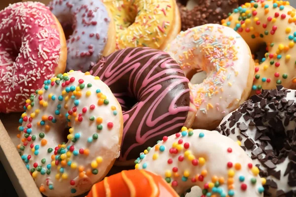 Yummy Glazed Donuts Sprinkles Closeup View Royalty Free Stock Images
