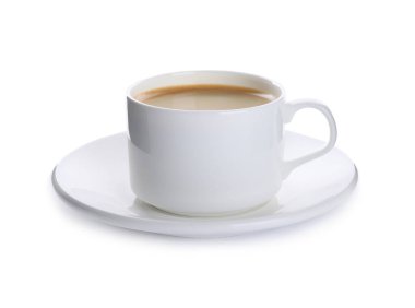 Beyaz üzerine izole edilmiş aromalı kahve bardağı.