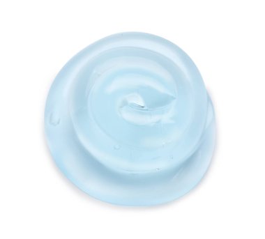 Beyaz arka planda şeffaf kozmetik jel örneği, üst görünüm