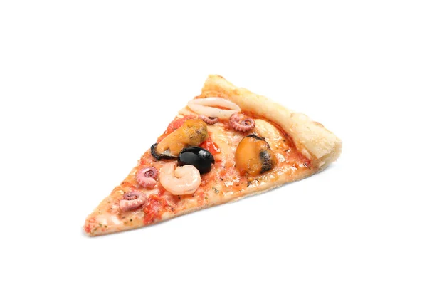 Slice Tasty Pizza Seafood Isolated White — Stock Photo, Image