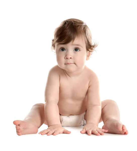 Lindo Bebé Pañal Sobre Fondo Blanco —  Fotos de Stock