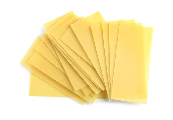 Uncooked Lasagna Sheets White Background Top View — Stock Photo, Image
