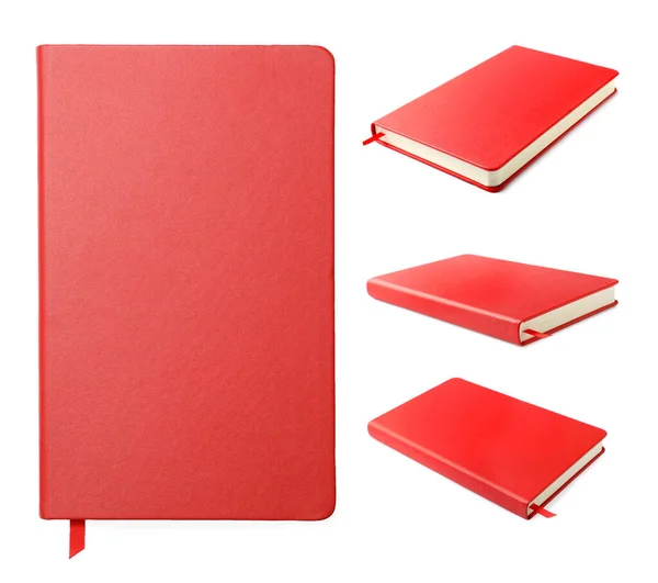 Conjunto Cuadernos Rojos Sobre Fondo Blanco — Foto de Stock