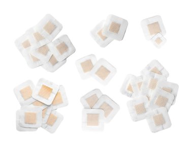 Beyaz arkaplanda alçı yapıştırma ile ayarla, üst görünüm