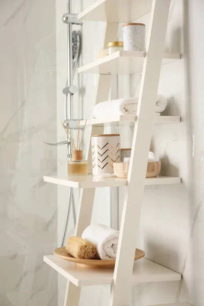 Shelving Unit Different Items Bathroom Interior — Stock Photo, Image