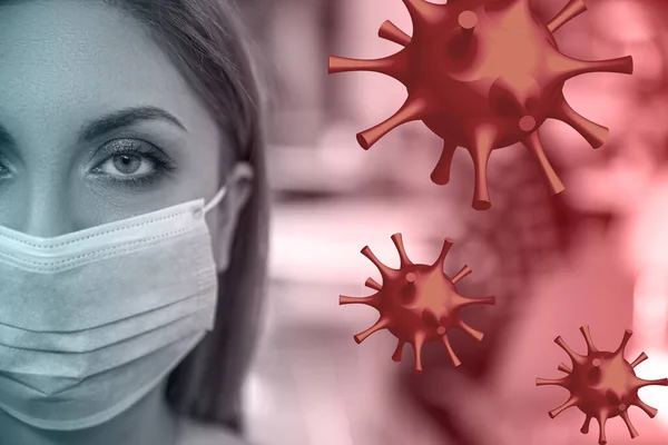 Mujer Con Máscara Médica Durante Brote Coronavirus — Foto de Stock