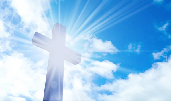 Silhouette Des Kreuzes Gegen Blauen Himmel Christliche Religion — Stockfoto
