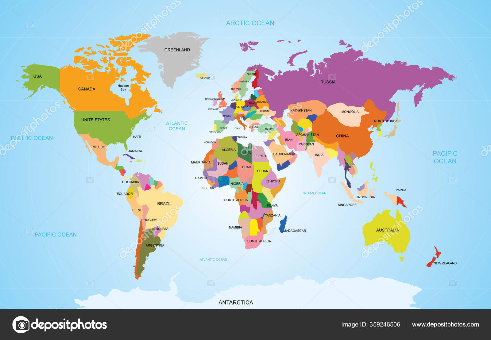 Mapa Del Mundo Con Nombres Países Océanos Concepto Agencia Viajes