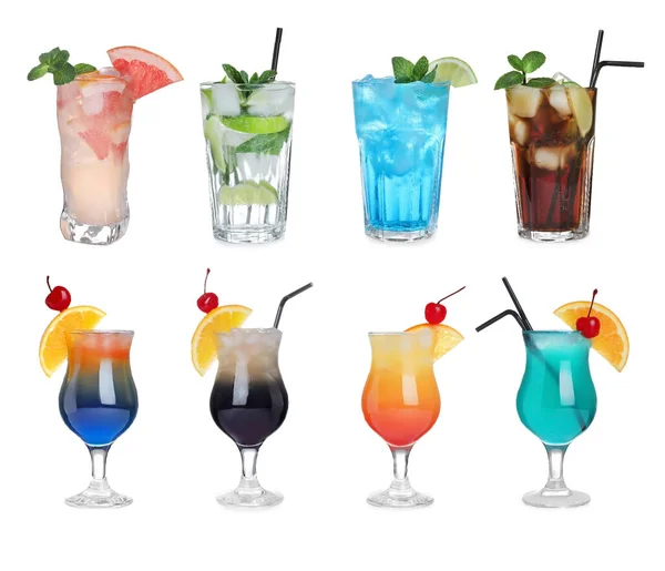 Set Van Lekkere Alcoholische Cocktails Witte Achtergrond — Stockfoto