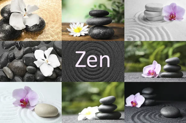 Collage with beautiful photos of stones. Zen and harmony