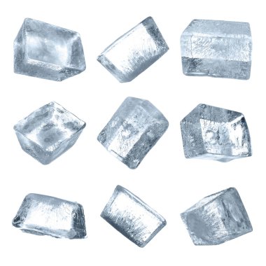 Beyaz zemin üzerinde buz küpleri kümesi