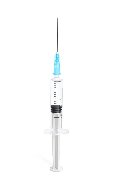 Siringa Con Farmaco Isolato Bianco Vaccinazione Immunizzazione — Foto Stock