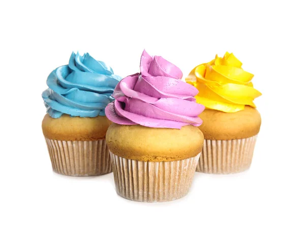 Deliciosos Cupcakes Isolados Branco Doces Aniversário — Fotografia de Stock