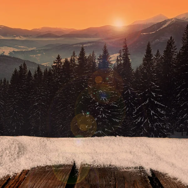 Wooden Surface Beautiful View Winter Landscape — Stock Photo, Image