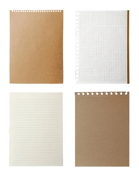 Conjunto Diferentes Papéis Caderno Sobre Fundo Branco — Fotografia de Stock