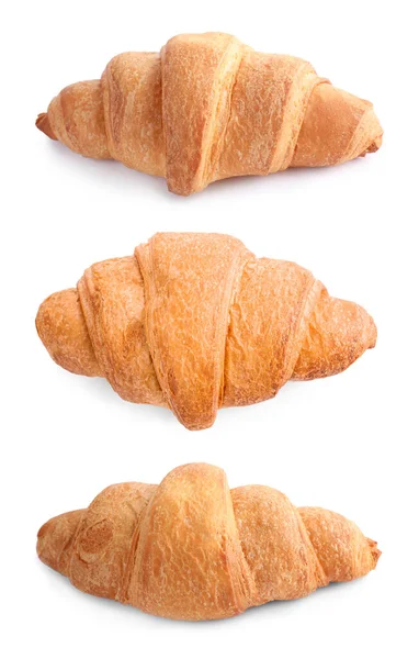 Ein Set Leckerer Frischer Croissants Auf Weißem Hintergrund Französisches Gebäck — Stockfoto