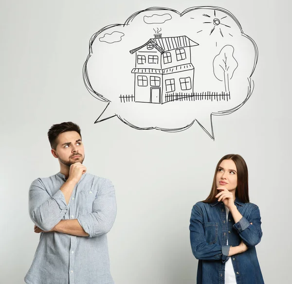 Couple Dreaming New House Illustration Speech Bubble — Stock Photo, Image