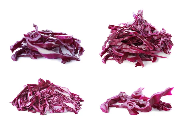 Set Frisch Gehackter Rotkohl Auf Weißem Hintergrund — Stockfoto