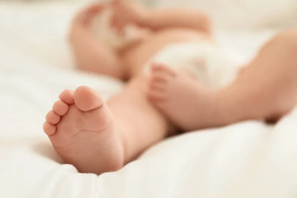 Cute Little Baby Diaper Bed Closeup — Stock Photo, Image