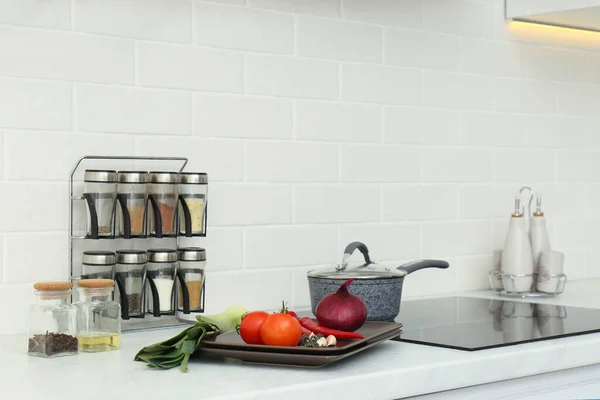 Fresh Vegetables White Countertop Kitchen — Stock Photo, Image