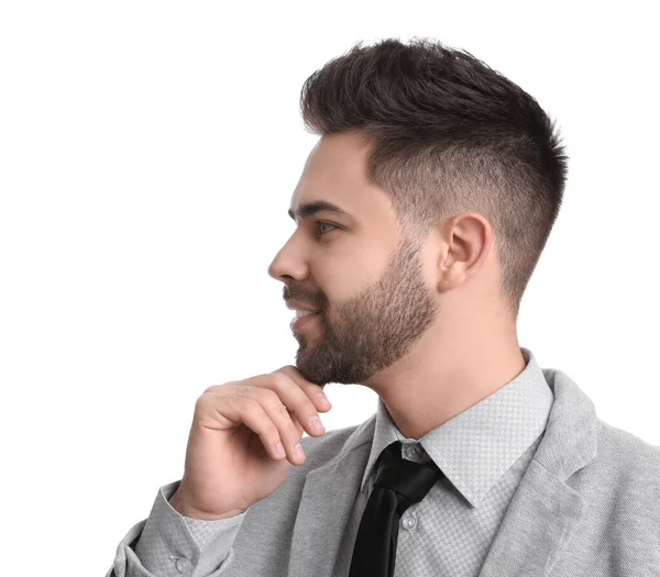 Joven Hombre Negocios Traje Sobre Fondo Blanco — Foto de Stock