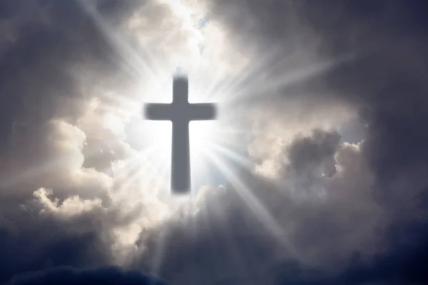 Silhouet Van Kruis Tegen Bewolkte Lucht Christelijke Religie — Stockfoto