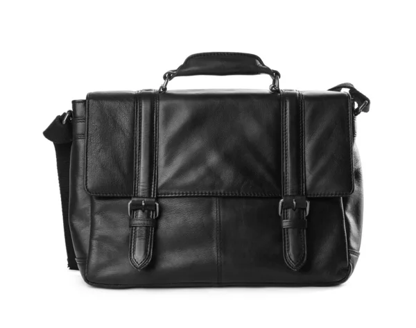Stylish Black Leather Bag Isolated White — Stock Photo, Image
