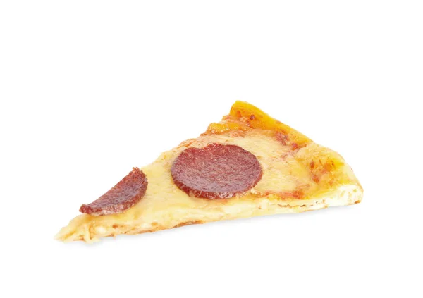 Scheibe Leckere Pfefferoni Pizza Isoliert Auf Weiß — Stockfoto