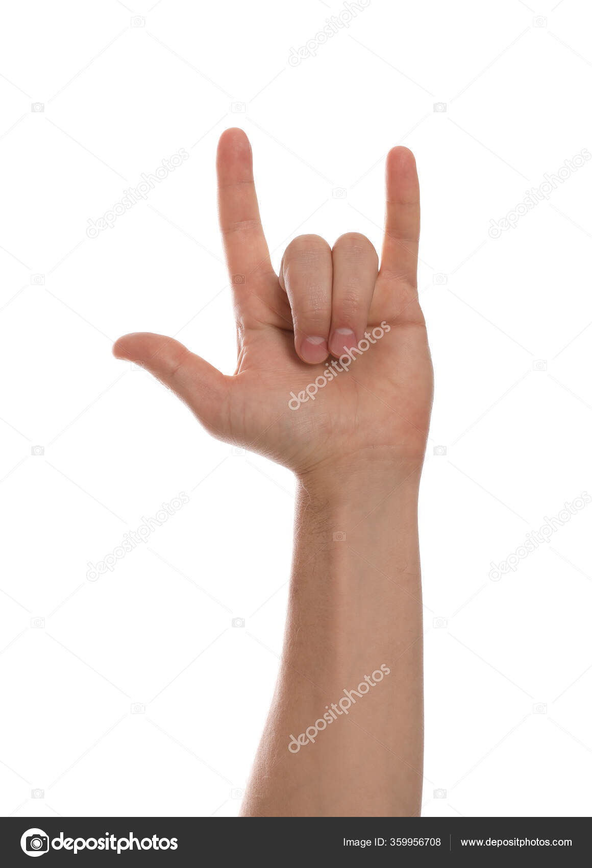 Man Showing Rock Gesture White Background Closeup Hand Stock Photo by ...