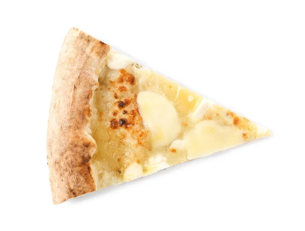 Tranche Pizza Fromage Savoureux Isolé Sur Blanc Vue Sur Dessus — Photo