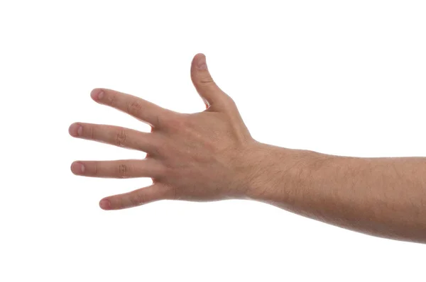 Mężczyzna Białym Tle Zbliżenie Dłoni — Zdjęcie stockowe
