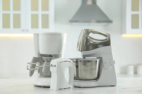 Set Modern Home Appliances White Marble Table Kitchen — Stock Photo, Image