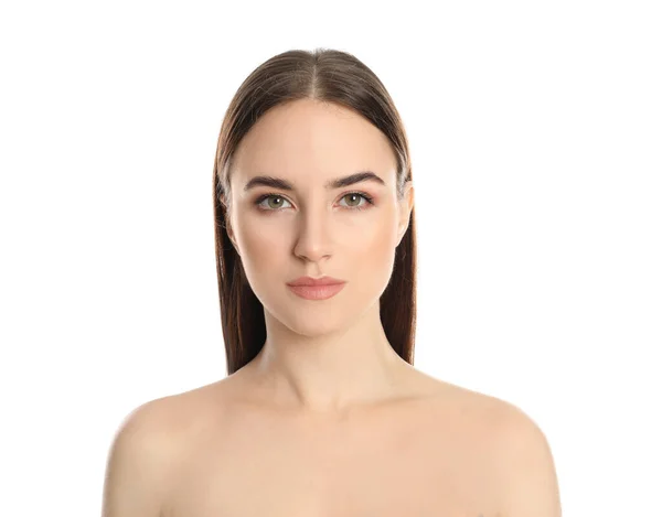 白背景美丽脸庞的年轻女子的画像 图库照片 C Newafrica