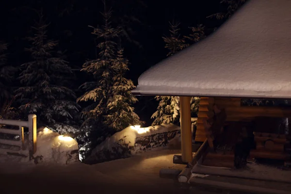 Wooden Gazebo Snowy Forest Evening — Stock Photo, Image