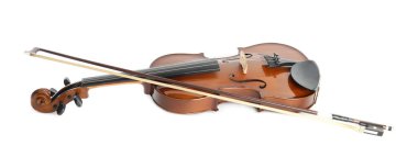 Güzel klasik keman ve beyaz arka planda fiyonk. Müzik aleti
