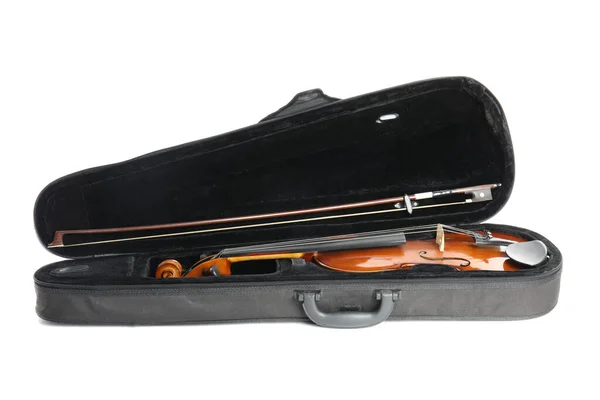 Belo Violino Clássico Caso Isolado Branco Instrumento Musical — Fotografia de Stock