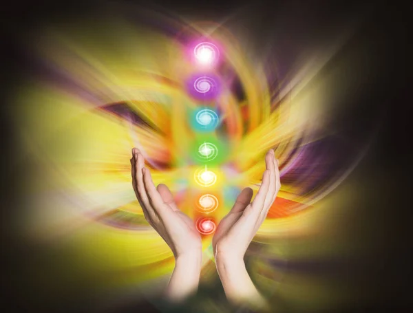 Closeup View Woman Chakra Points Healing Energy — Stock Photo, Image