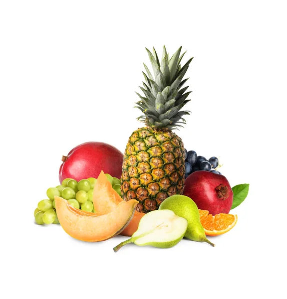 Different Ripe Juicy Fruits White Background — Stock Photo, Image