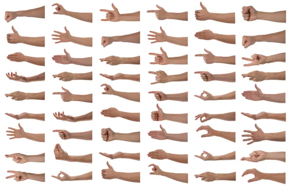 Collage Man Showing Different Gestures White Background Closeup View Hands — Stock Photo, Image