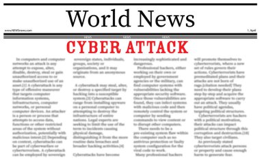CYBER Saldırısı başlıklı gazetenin yakın görüntüsü
