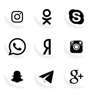 MYKOLAIV, UKRAINE - 5 Nisan 2020: Farklı sosyal medya uygulama simgeleri koleksiyonu, siyah ve beyaz