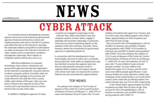 Vista Perto Jornal Com Título Cyber Attack — Fotografia de Stock