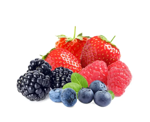 Different Ripe Tasty Berries White Background — Stock Photo, Image