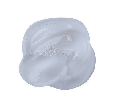 Beyaz arka planda şeffaf kozmetik jel örneği, üst görünüm