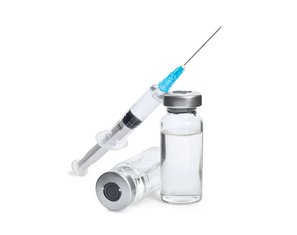 Vials Syringe White Background Vaccination Immunization — Stock Photo, Image